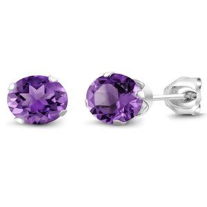 Gem Stone King Sterling Silver Round Purple Amethyst Women's Stud Earrings 6mm